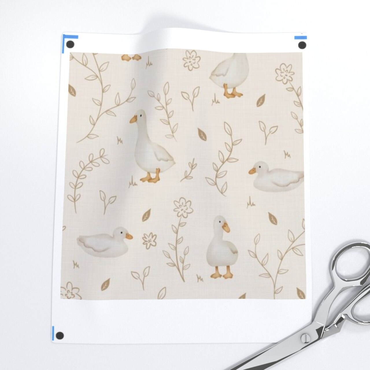 Small Scale Duck Animal Floral Watercolor Whimsical Neutral Pastel Toddler Baby Custom Printed Fabric by Spoonflower Various Fabrics by the Yard or Fat Quarter 18032129